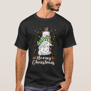 Cat Snowman Meowy Catmas Family Matching Xmas Paja T-Shirt