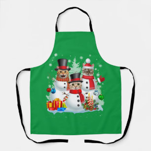 Cat Snowman Santa Christmas Light Cat Mom Cat Dad Apron