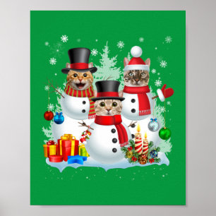 Cat Snowman Santa Christmas Light Cat Mom Cat Dad Poster