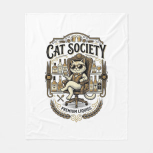 Cat Society Cat Alcohol Bar Humour Vintage Vector Fleece Blanket