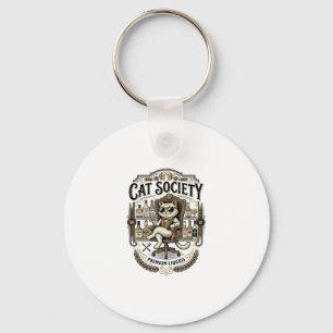 Cat Society Cat Alcohol Bar Humour Vintage Vector Keychain