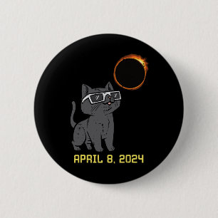 Cat Solar Eclipse 2024 Totality April 8 Women Men 2 Inch Round Button