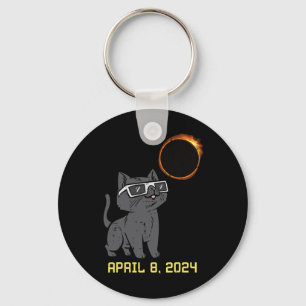 Cat Solar Eclipse 2024 Totality April 8 Women Men Keychain