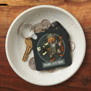Cat Soldier Cartoon Orange Cats Rock! Artwork Keychain