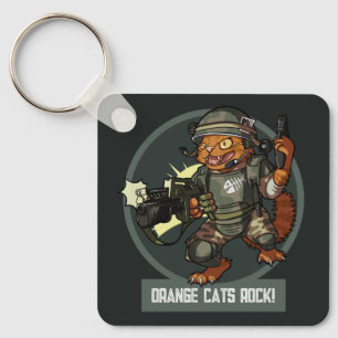 Cat Soldier Cartoon Orange Cats Rock! Artwork Keychain