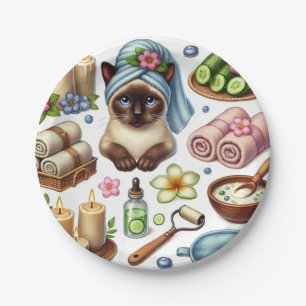 Cat Spa themed for Siamese Cat Lovers Paper Plate