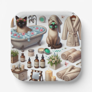 Cat Spa themed for Siamese Cat Lovers Paper Plate