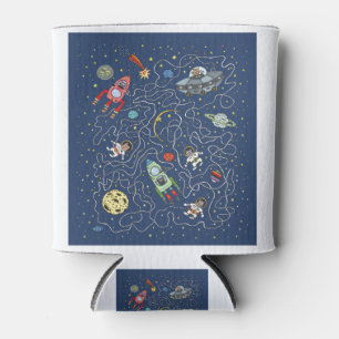 Cat Space Astronaut Rocket Maze Puzzle Mystery Can Cooler