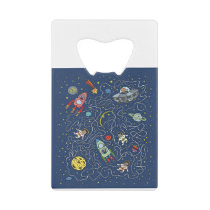Cat Space Astronaut Rocket Maze Puzzle Mystery Credit Card Bottle Opener
