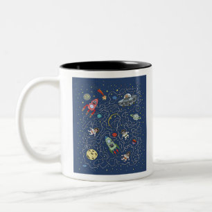 Cat Space Astronaut Rocket Maze Puzzle Mystery Two-Tone Coffee Mug