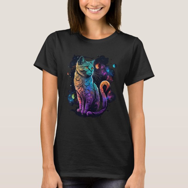Cat Space Cat Galaxy Kitten Space Kitten Cat T-Shirt (Front)