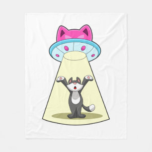 Cat Spaceship Fleece Blanket