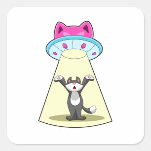 Cat Spaceship Square Sticker