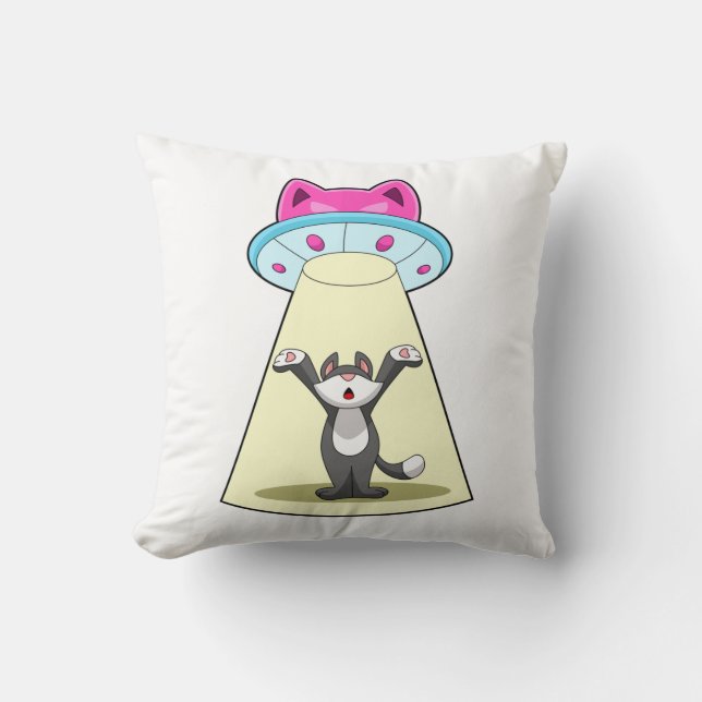Cat Spaceship Throw Pillow (Front)