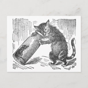 Cat Spies Mouse in Bottle Postcard
