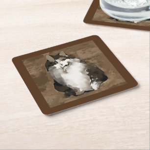 cat square paper coaster