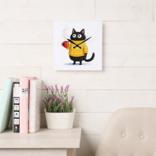 cat  square wall clock