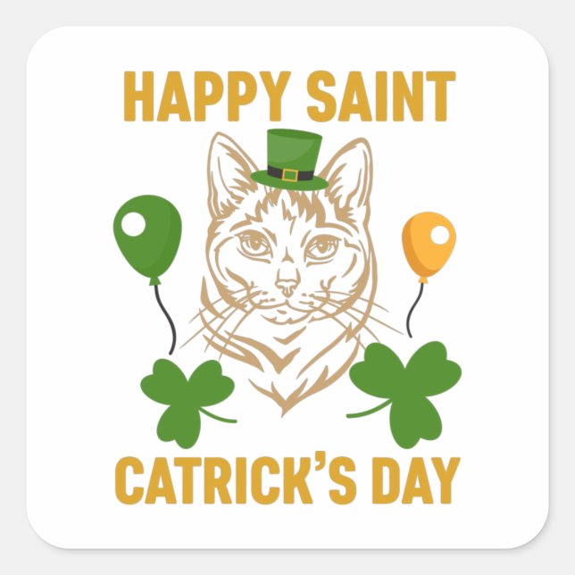 Cat St. Patrick's Day for Cat Lover Square Sticker (Front)