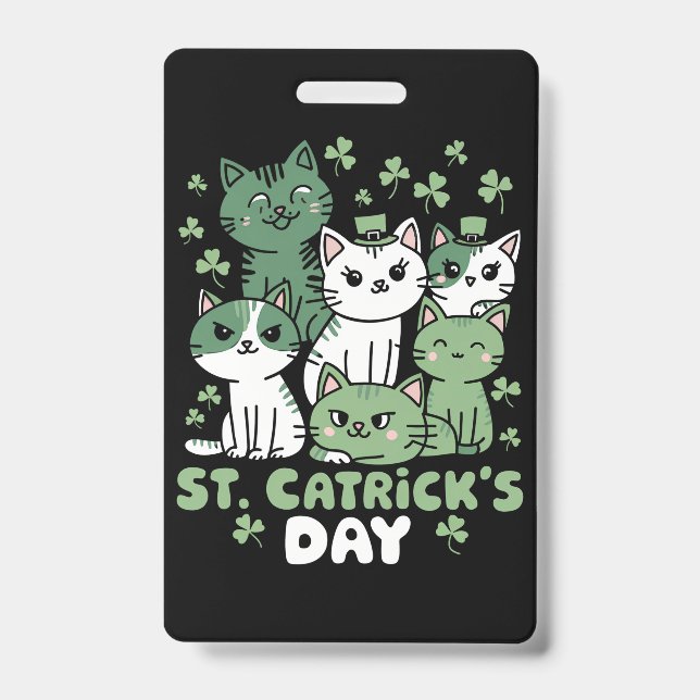 Cat St Patrick's Day Funny Catrick's Day Badge (Front)