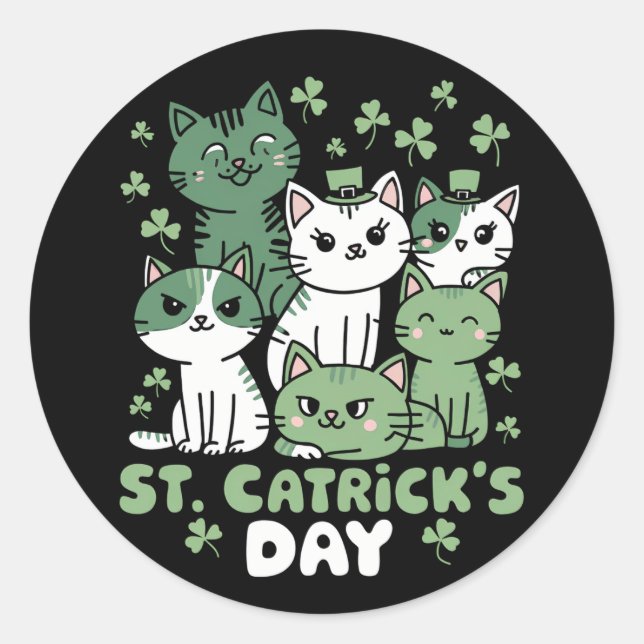 Cat St Patrick's Day Funny Catrick's Day Classic Round Sticker (Front)