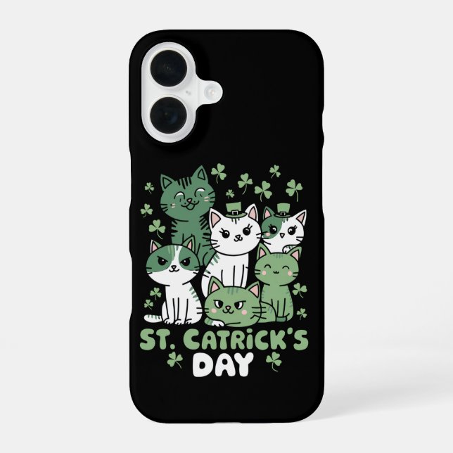 Cat St Patrick's Day Funny Catrick's Day iPhone 16 Case (Back)