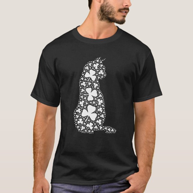 Cat St Patricks Day Tee Lucky Cat Mom Shamrock Cat (Front)