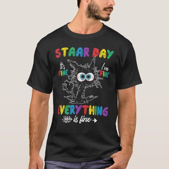 Cat Staar Testing Day It's Fine I'm Fine Everythin T-Shirt (Front)