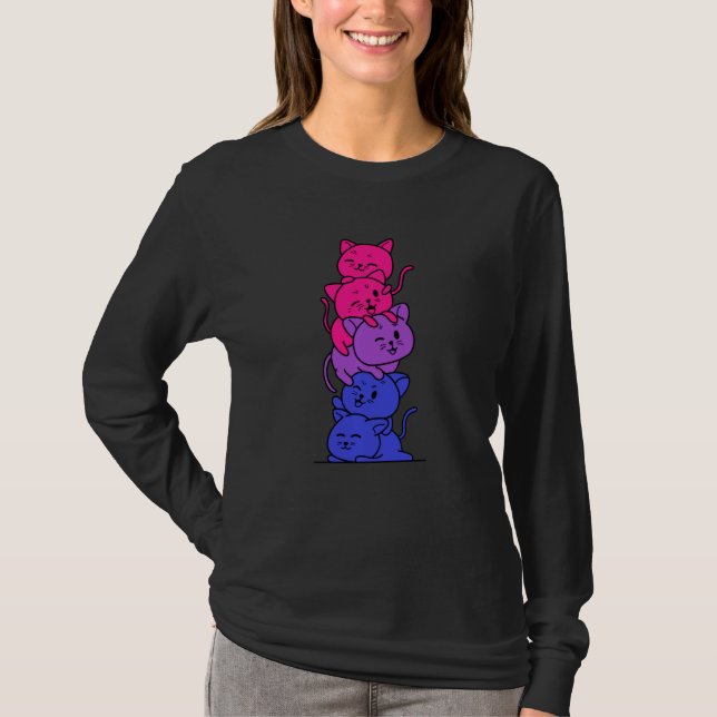 Cat Stack Bisexual Pride Bi Flag Lgbt Cute Kitten  T-Shirt (Front)