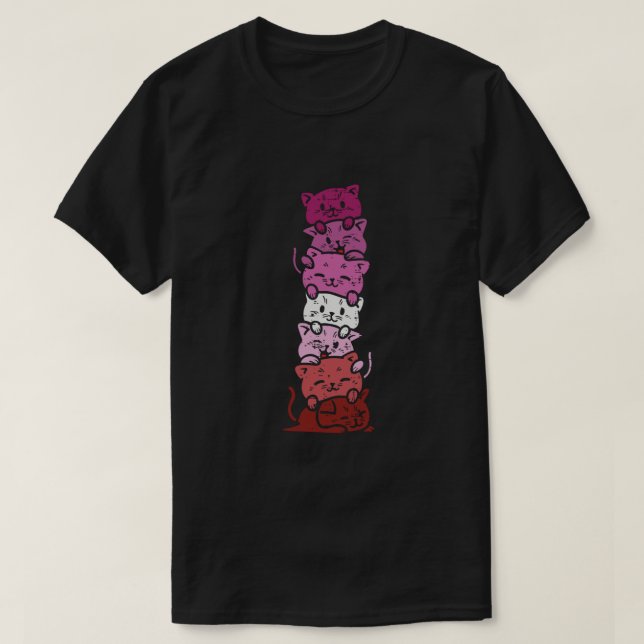 Cat Stack Lesbian Pride Butch Gay Flag LGBT Animal T-Shirt (Design Front)