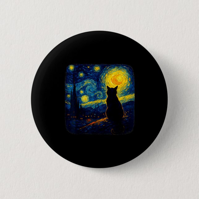 Cat Starry Funny Night Cat Lover Van Gogh Cat Mom  2 Inch Round Button (Front)