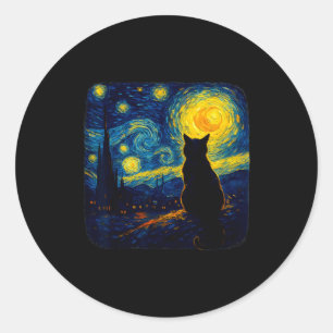 Cat Starry Funny Night Cat Lover Van Gogh Cat Mom  Classic Round Sticker