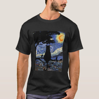 Cat Starry Night Cat Van Gogh Cat Cat T-Shirt