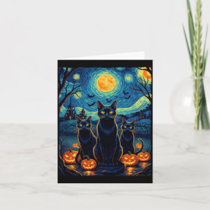 Cat Starry Night Halloween Black Cats Lover Women Card
