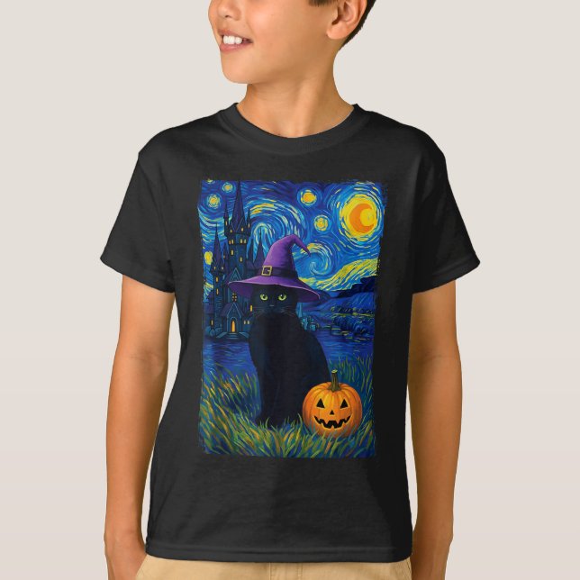 Cat Starry Night Halloween T-Shirt (Front)
