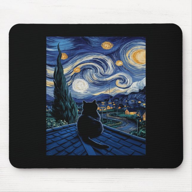 Cat Starry Night Van Gogh Cat Art Lover Funny Cat  Mouse Pad (Front)
