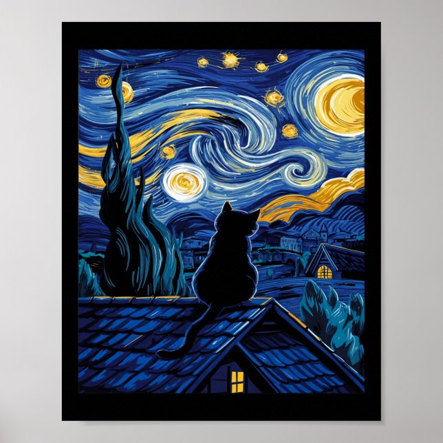 Cat Starry Night Van Gogh Cat Art Lover Funny Cat  Poster (Front)