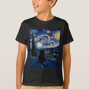 Cat Starry Night Van Gogh Cat Art Lover Funny Cat  T-Shirt