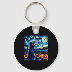 Cat Starry Night Van Gogh Cat For Cat Lover Cat Da Keychain