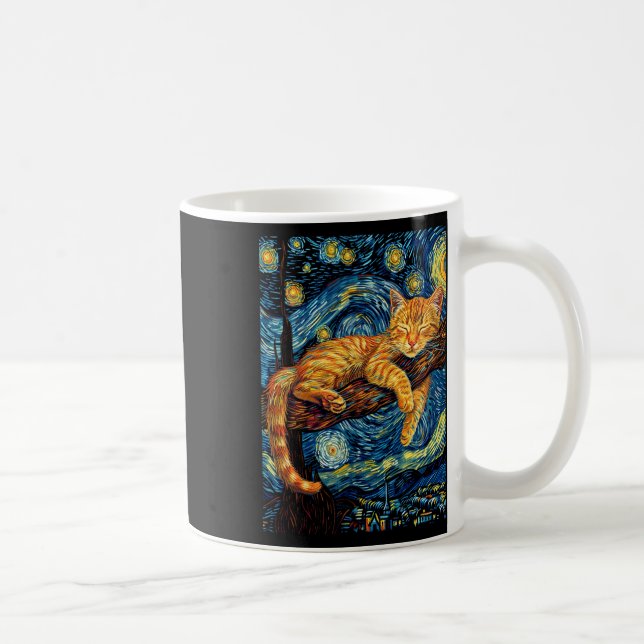 Cat Starry Night Van Gogh Cat For Cat Lover Cat Mo Coffee Mug (Right)