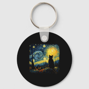 Cat Starry Night Van Gogh Cat For Cat Lover Cat Mo Keychain