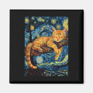 Cat Starry Night Van Gogh Cat For Cat Lover Cat Mo Magnet
