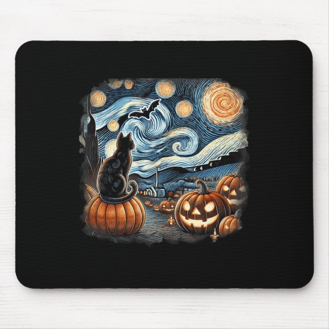 Cat Starry Night Van Gogh Cat For Cat Lover Cat Mo Mouse Pad (Front)