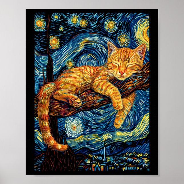Cat Starry Night Van Gogh Cat For Cat Lover Cat Mo Poster (Front)