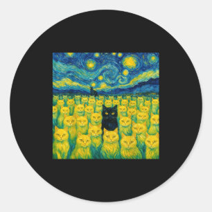 Cat Starry Night Van Gogh Cat For Cat Lover  Classic Round Sticker