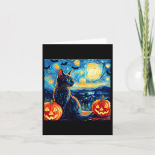 Cat Starry Night Van Gogh Cat Lover Bats Pumpkins Card