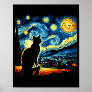Cat Starry Night Van Gogh Kitty Painting Art Women Poster