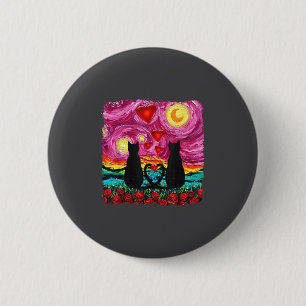 Cat Starry Night Van Gogh Red Rose Valentines Cat  2 Inch Round Button