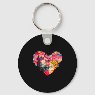 Cat Starry Night Van Gogh Red Rose Valentines Cat  Keychain