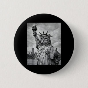 Cat Statue Liberty Funny Freedom Cat White Black 2 Inch Round Button