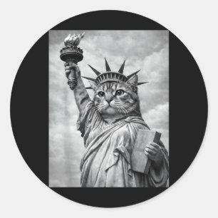 Cat Statue Liberty Funny Freedom Cat White Black Classic Round Sticker